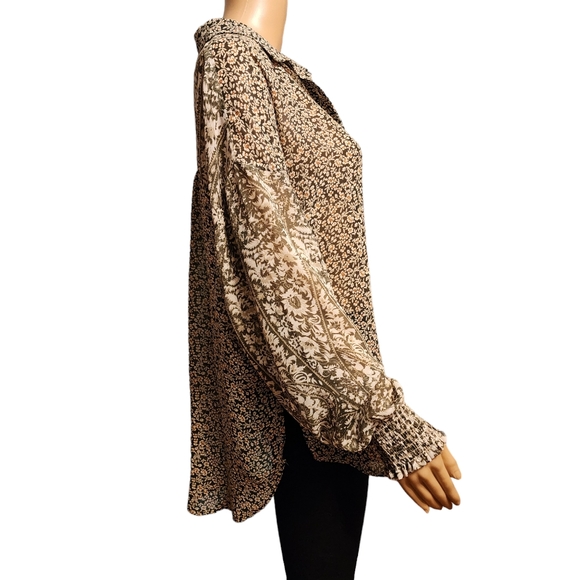 Acoa Floral Woven Sheer Chiffon Blouse Loose Size S - Picture 13 of 14
